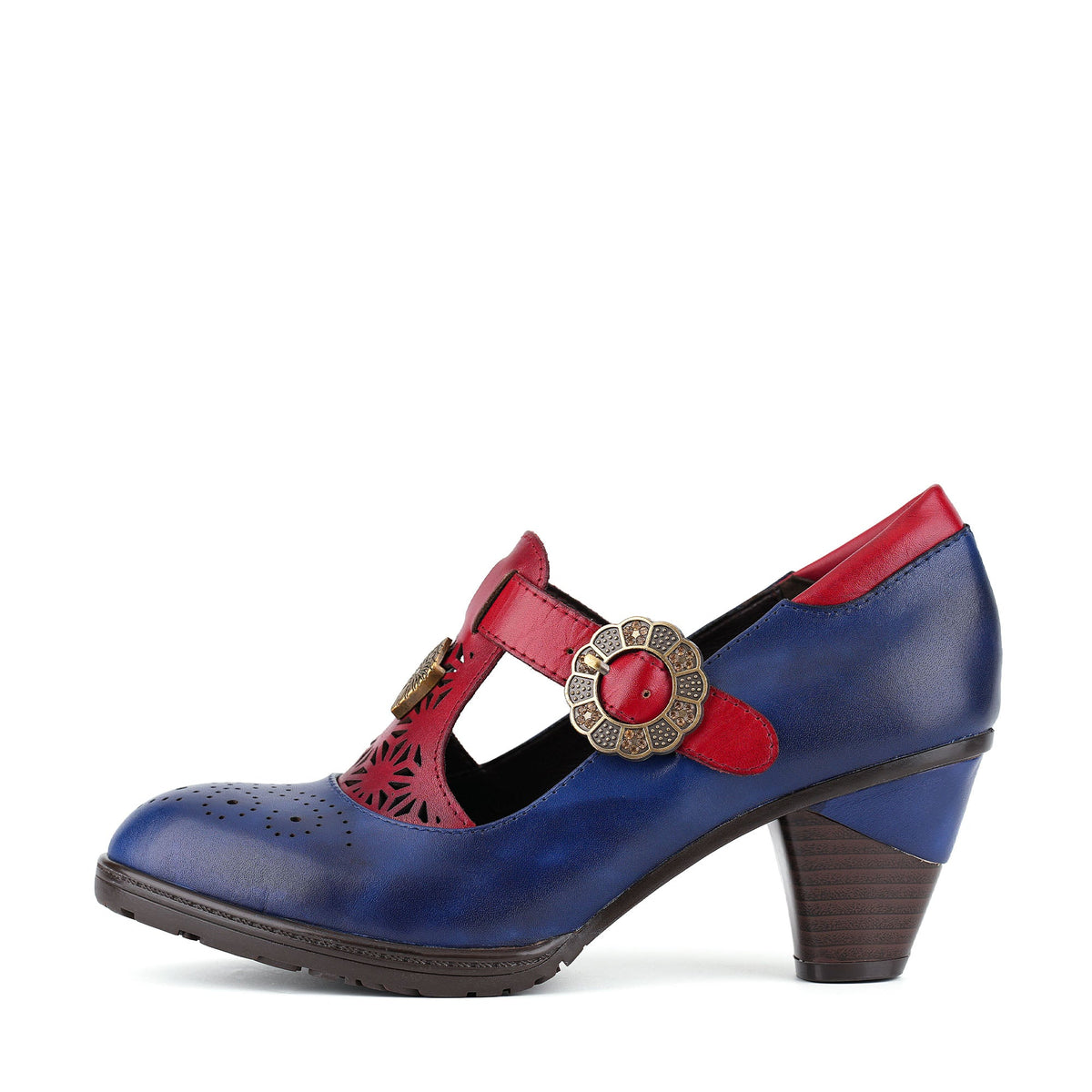 Vintage T-Strap Floral Buckle Pumps