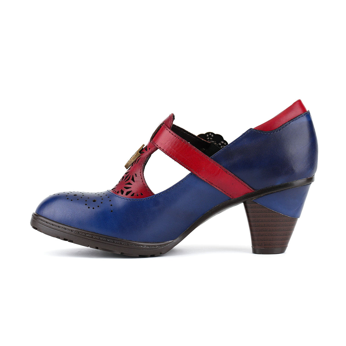 Vintage T-Strap Floral Buckle Pumps