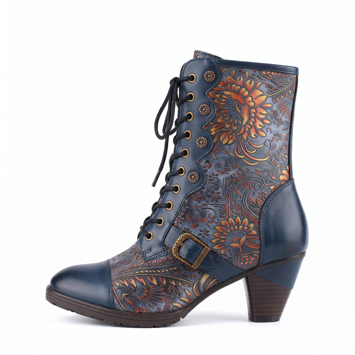 Vintage Floral Victorian Lace-Up Mid-Calf Boots