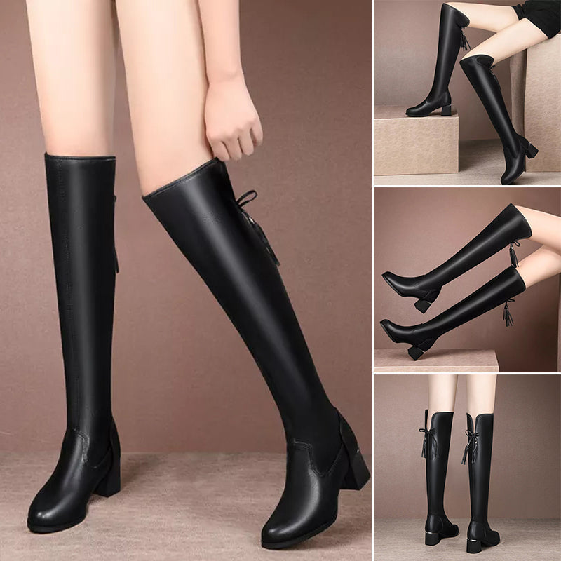 Astrid over-the-knee bow stretch boots in black for women - view 2