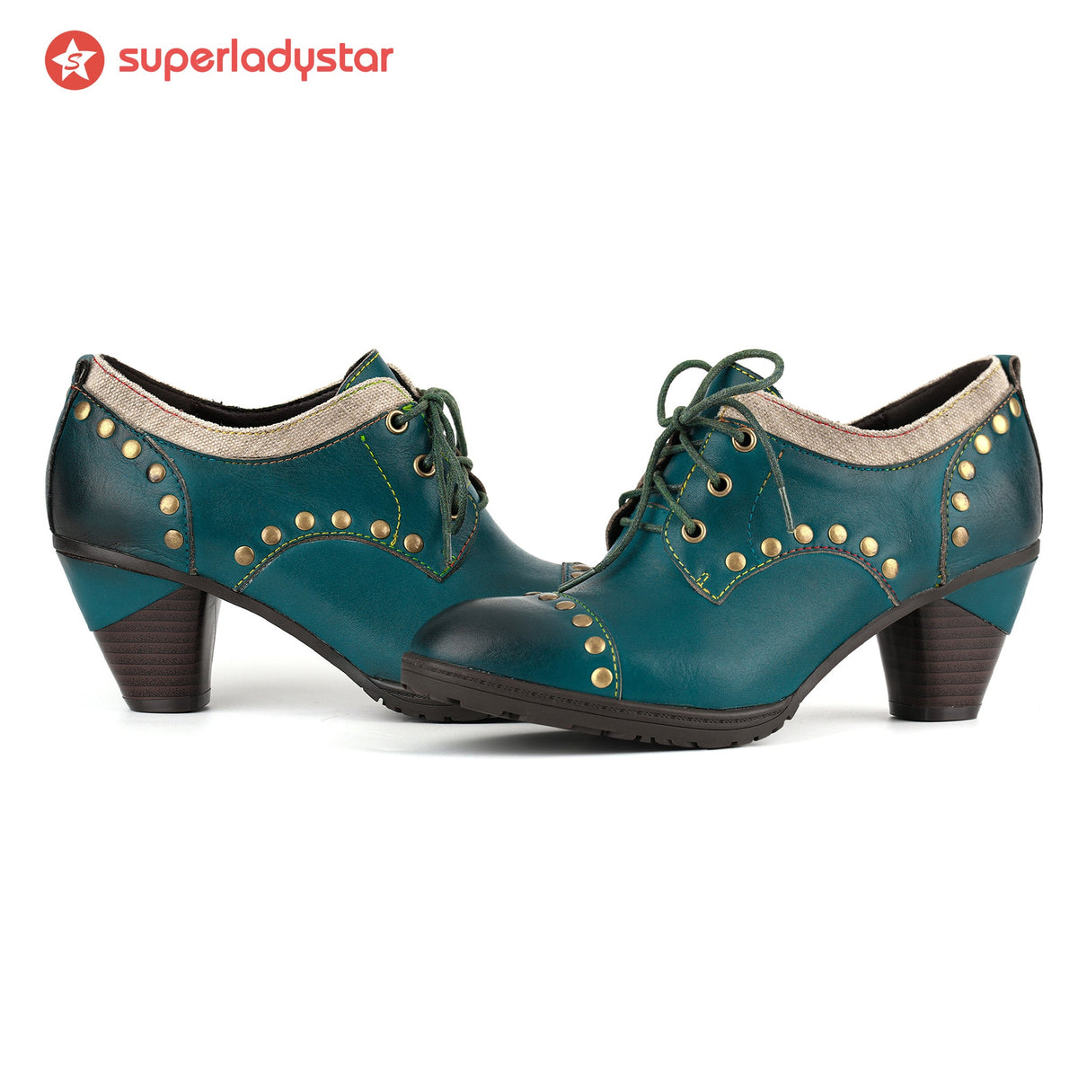 Vintage Teal Studded Oxford Heels