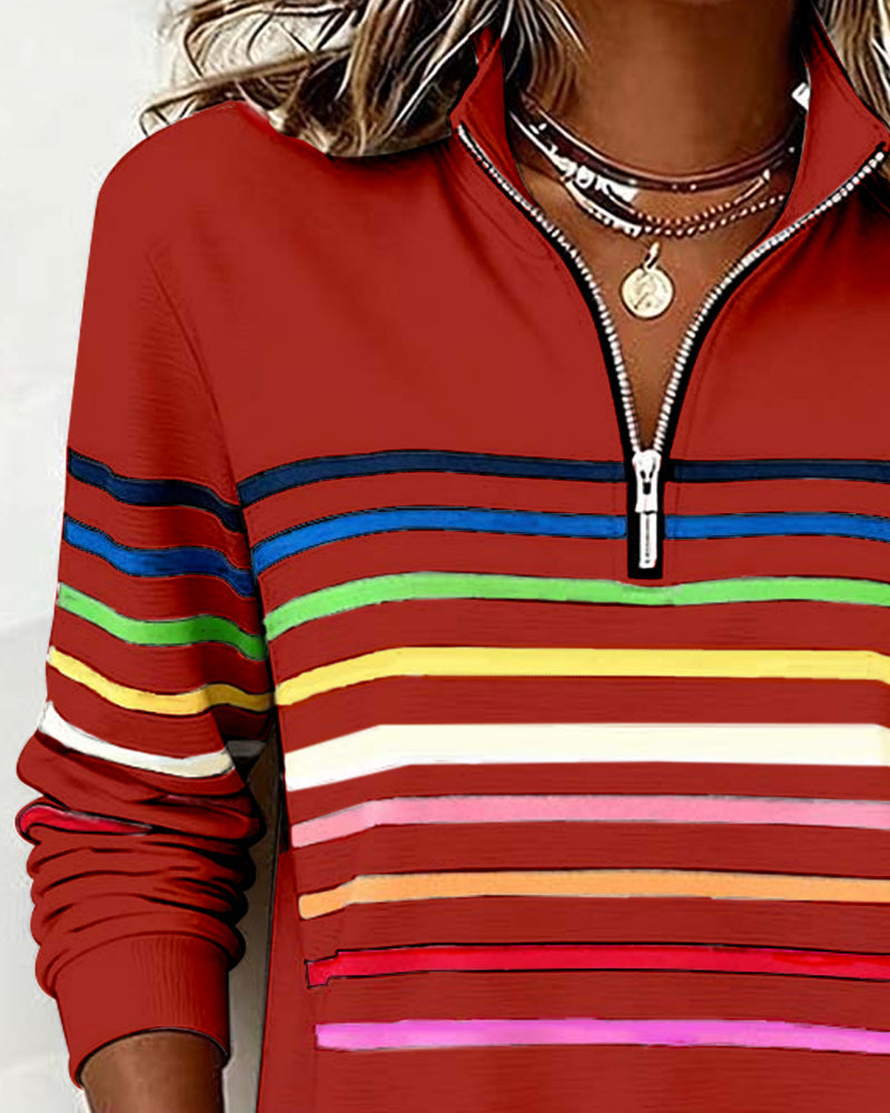 ARCADIA | Mode Sweatshirt with Half Zipper and Rainbow Stripes