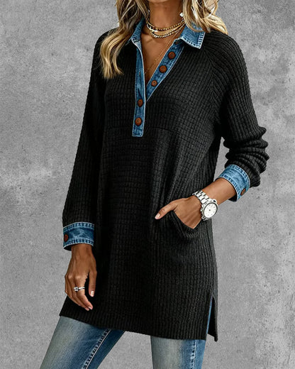 Top with Collar and Contrast Color Insert