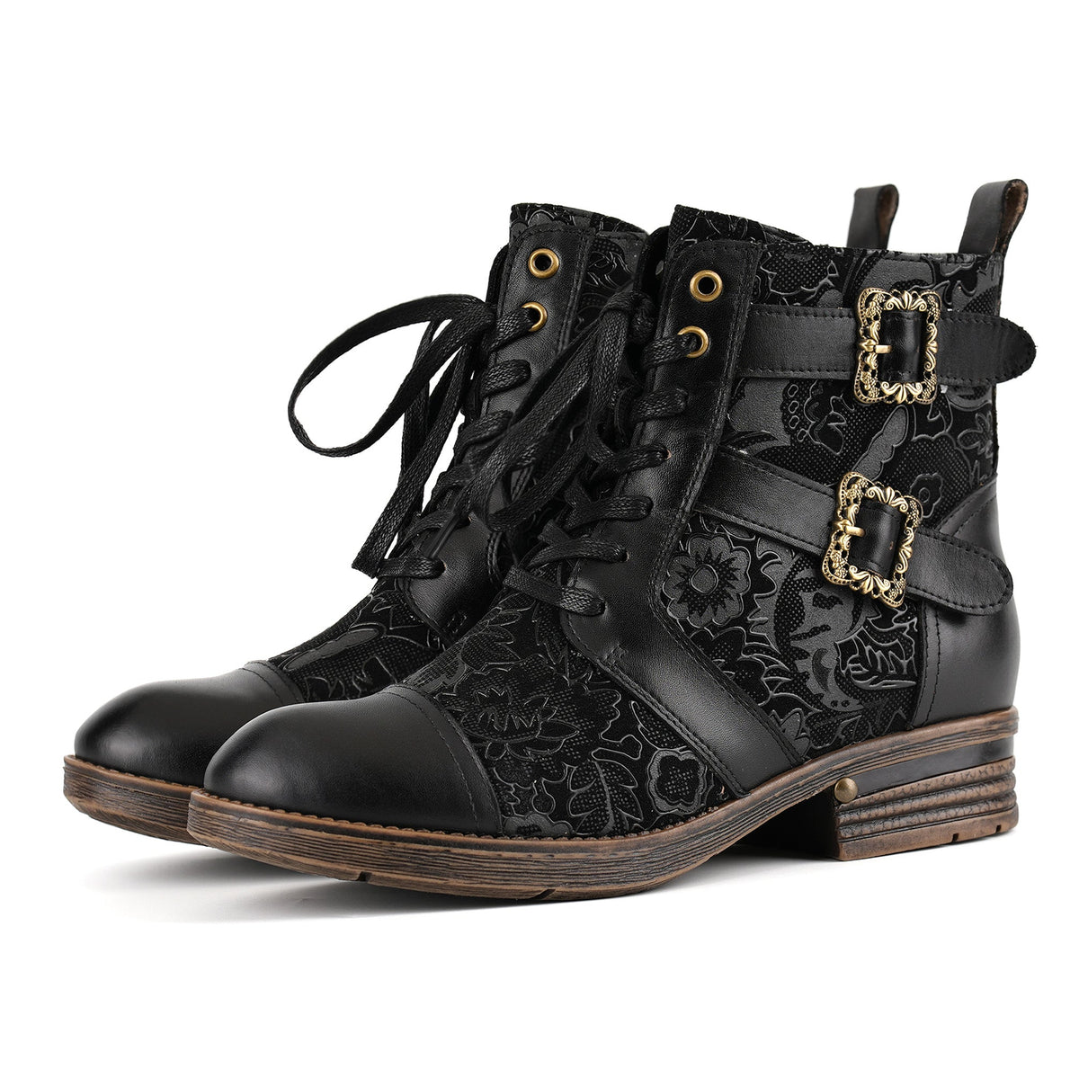 Timeless Grace Floral Lace-Up Flat Ankle Boots