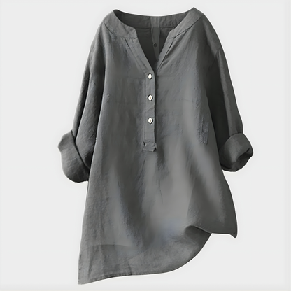 Nikki - Elegant Cotton-Linen V-Neck Blouse