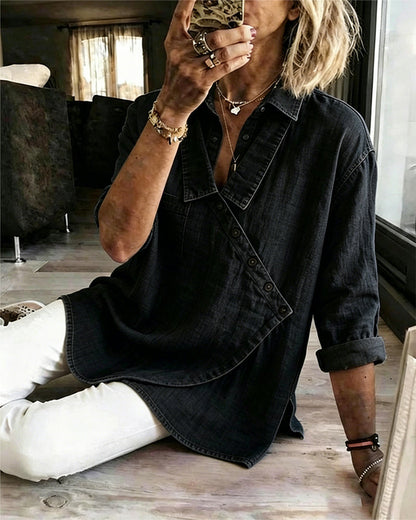 Veronica - Denim Button-Up Blouse