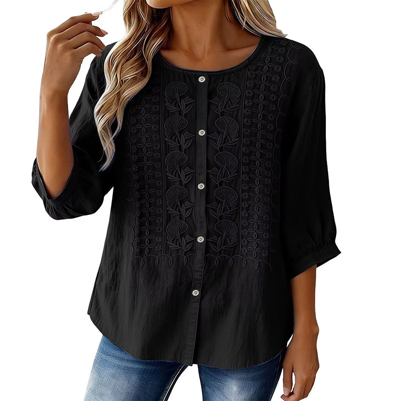 Lorrie - Blouse en coton et lin brodé