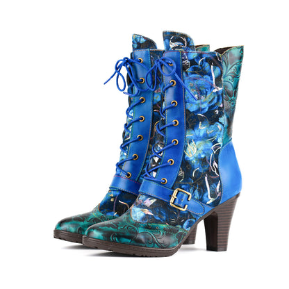 Midnight Bloom Lace-Up Boots