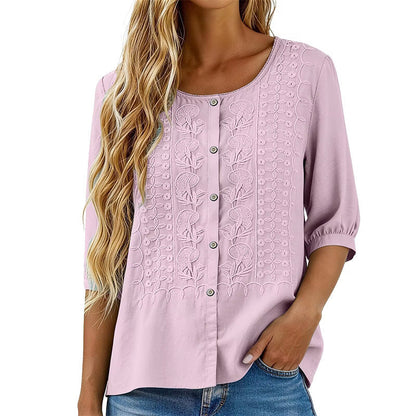 Lorrie - Blouse en coton et lin brodé