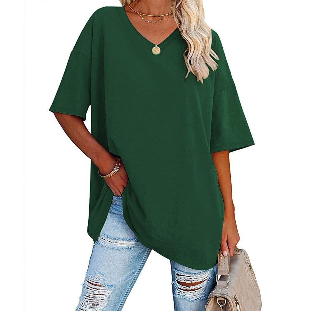 Women's relaxed V-neck tee in soft cotton blend