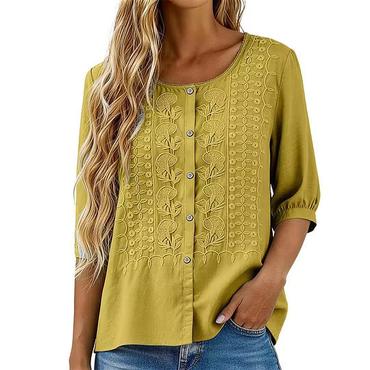 Lorrie - Blouse en coton et lin brodé
