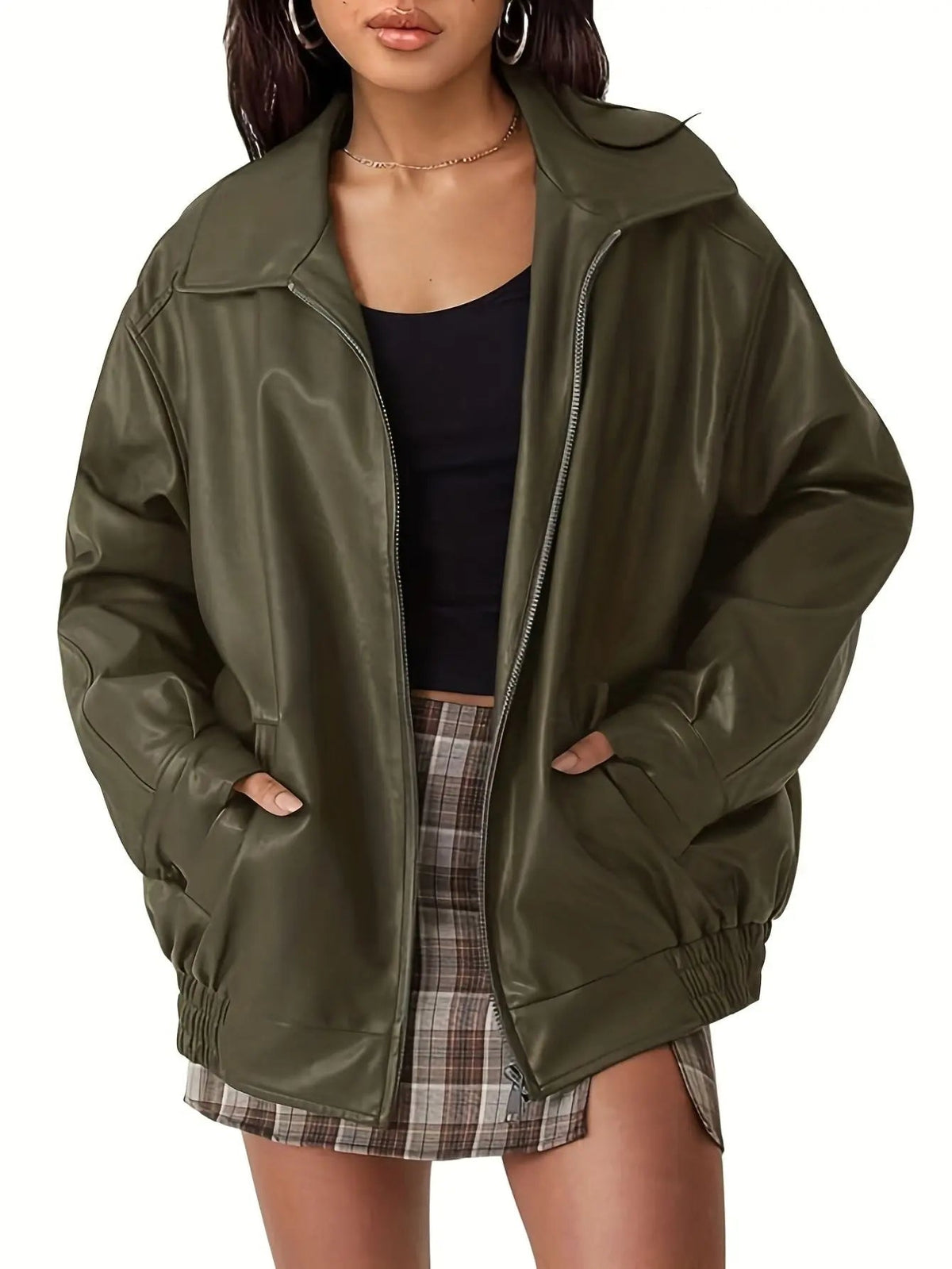 Rose | Women’s Classic Oversized Leather Bomber jacket