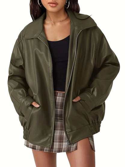Rose | Women’s Classic Oversized Leather Bomber jacket
