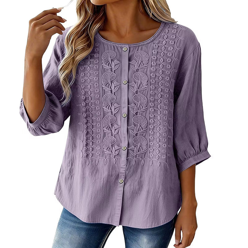 Lorrie - Blouse en coton et lin brodé