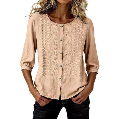 Lorrie - Blouse en coton et lin brodé