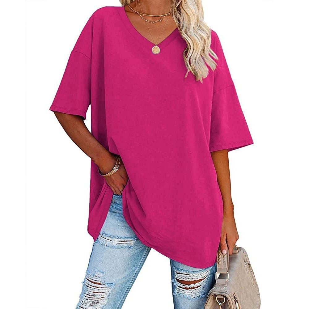 Women's relaxed V-neck tee in soft cotton blend