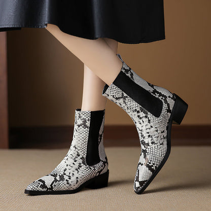 Nessa Snake Pattern Leather Boots