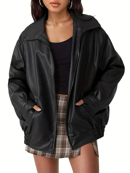 Rose | Women’s Classic Oversized Leather Bomber jacket