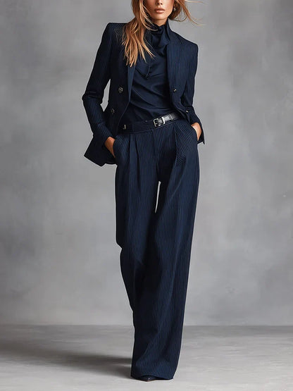 Rosamund navy pinstripe double-breasted suit set for women