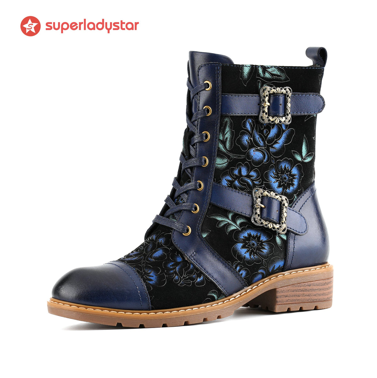 Timeless Grace Floral Lace-Up Flat Ankle Boots
