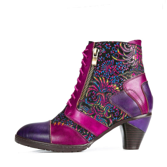 Retro Handmade Leather Patchwork Ankle Boots