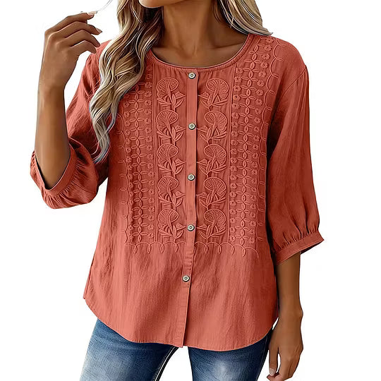 Lorrie - Blouse en coton et lin brodé