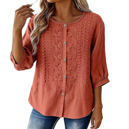 Lorrie - Blouse en coton et lin brodé