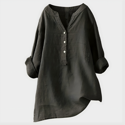 Nikki - Elegant Cotton-Linen V-Neck Blouse
