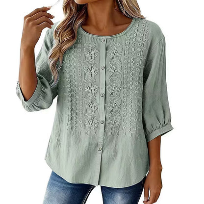 Lorrie - Blouse en coton et lin brodé