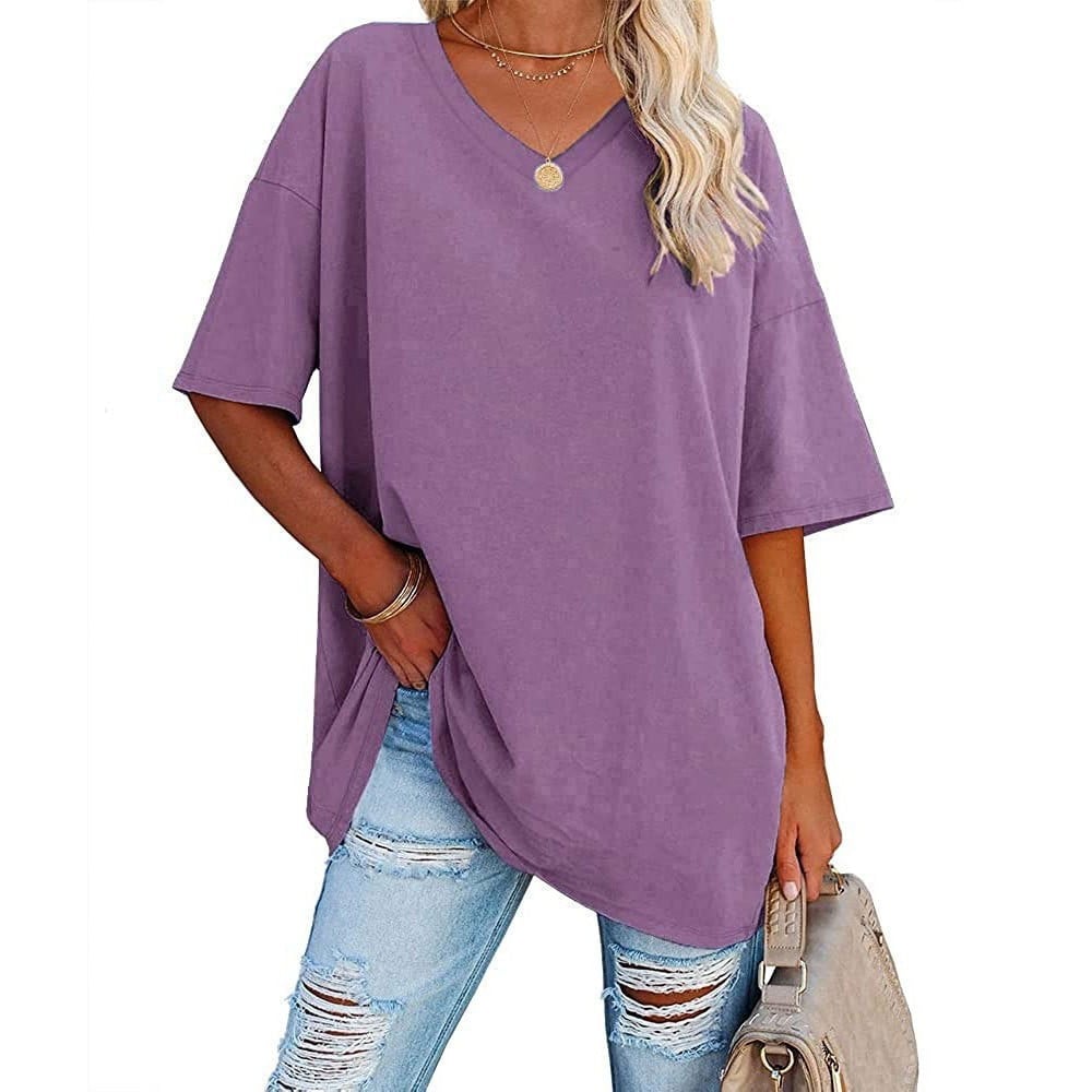 Odette V-neck tunic tee with relaxed half sleeves