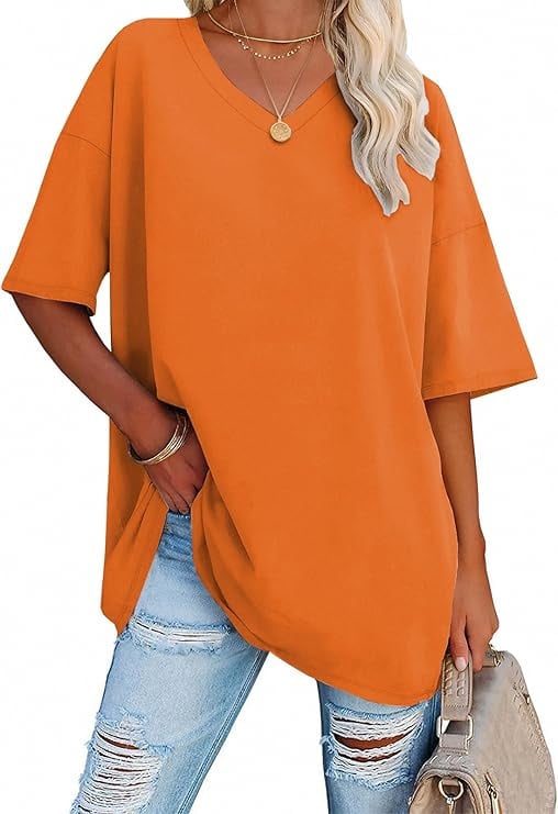 Women's relaxed V-neck tee in soft cotton blend
