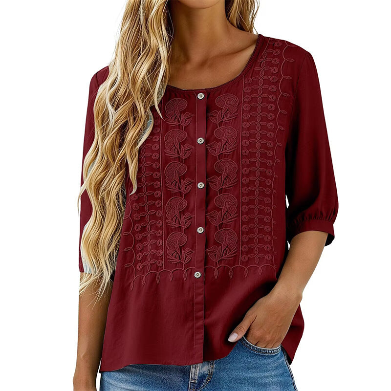 Lorrie - Blouse en coton et lin brodé