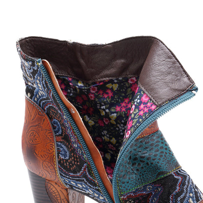 Handmade Leather Stitching Jacquard Craft Boots