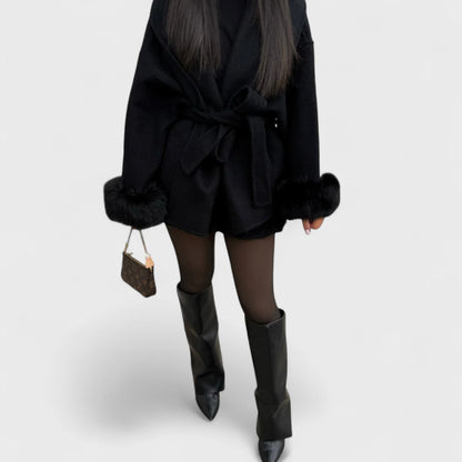 Catriona – Elegant Wool Coat with Faux Fur Details