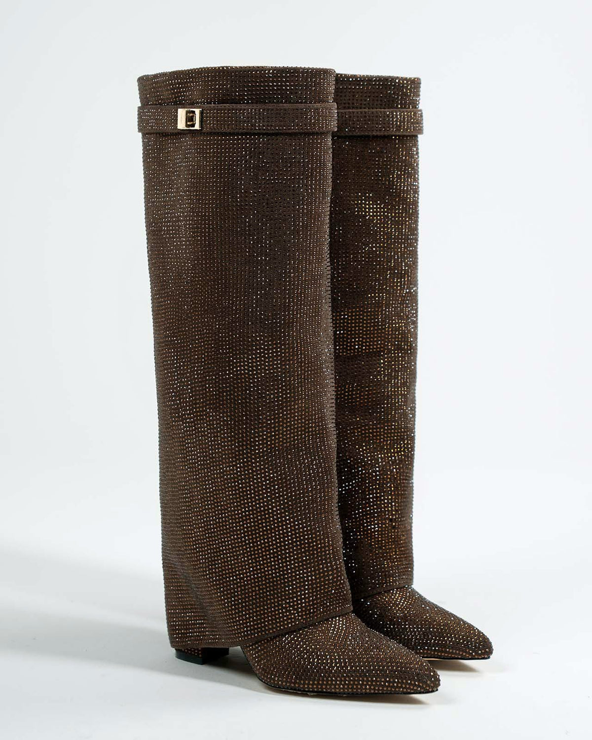 Diva Sequin Knee High Boots - Brown
