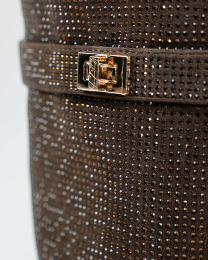 Diva Sequin Knee High Boots - Brown