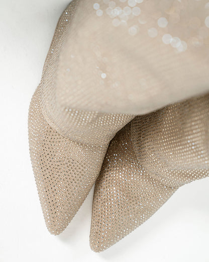 Diva Sequin Knee High Boots - Beige