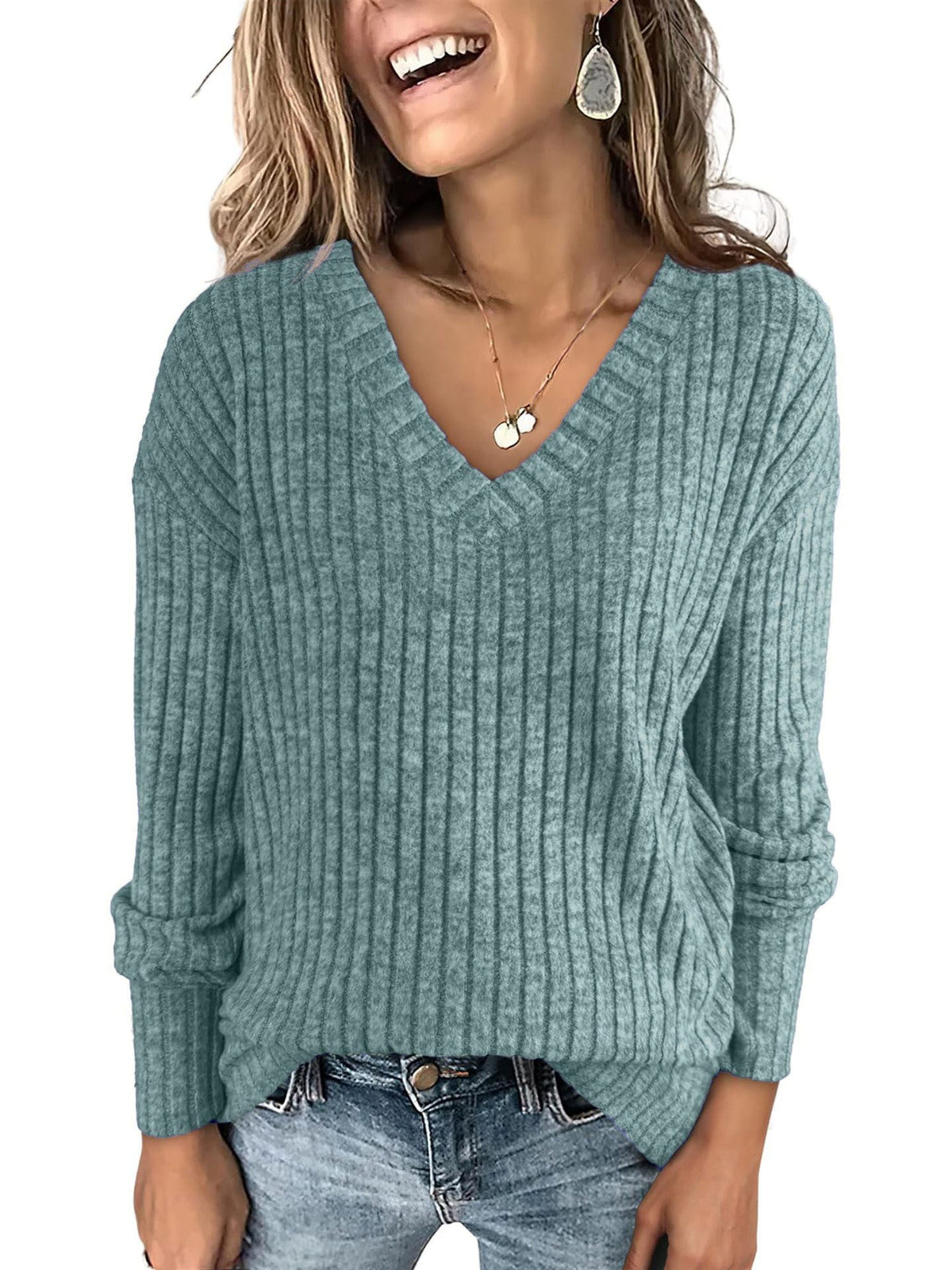 EVELYN™ | Women V Neck Oversized Lightweight Knit Sweater