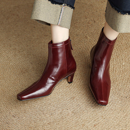Nolia Genuine Leather Square-Toe Boots