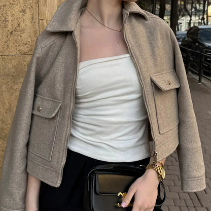 Emily | Women’s Zippered Wool Bomber Jacket