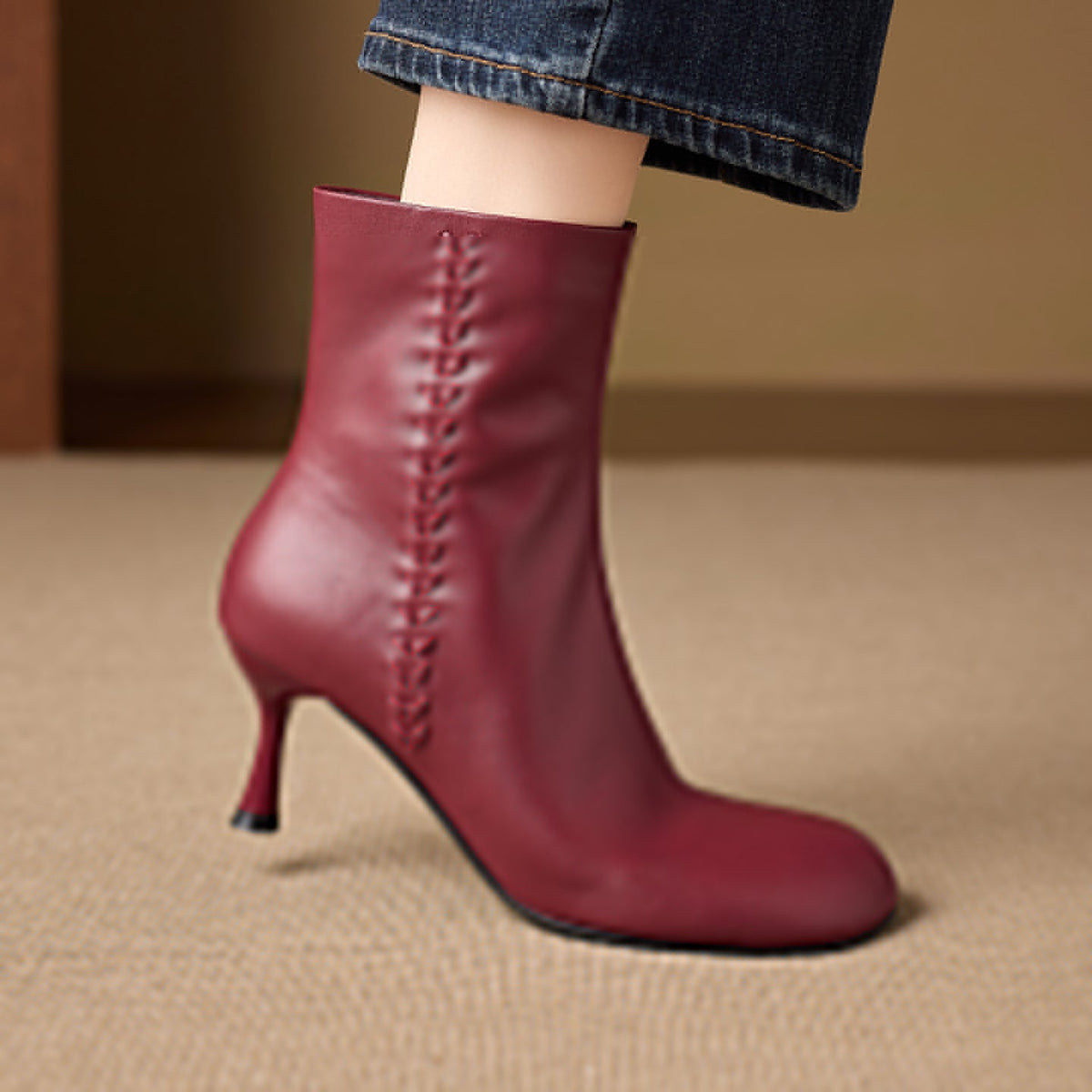 Aylan Genuine Leather Stiletto Ankle Boots