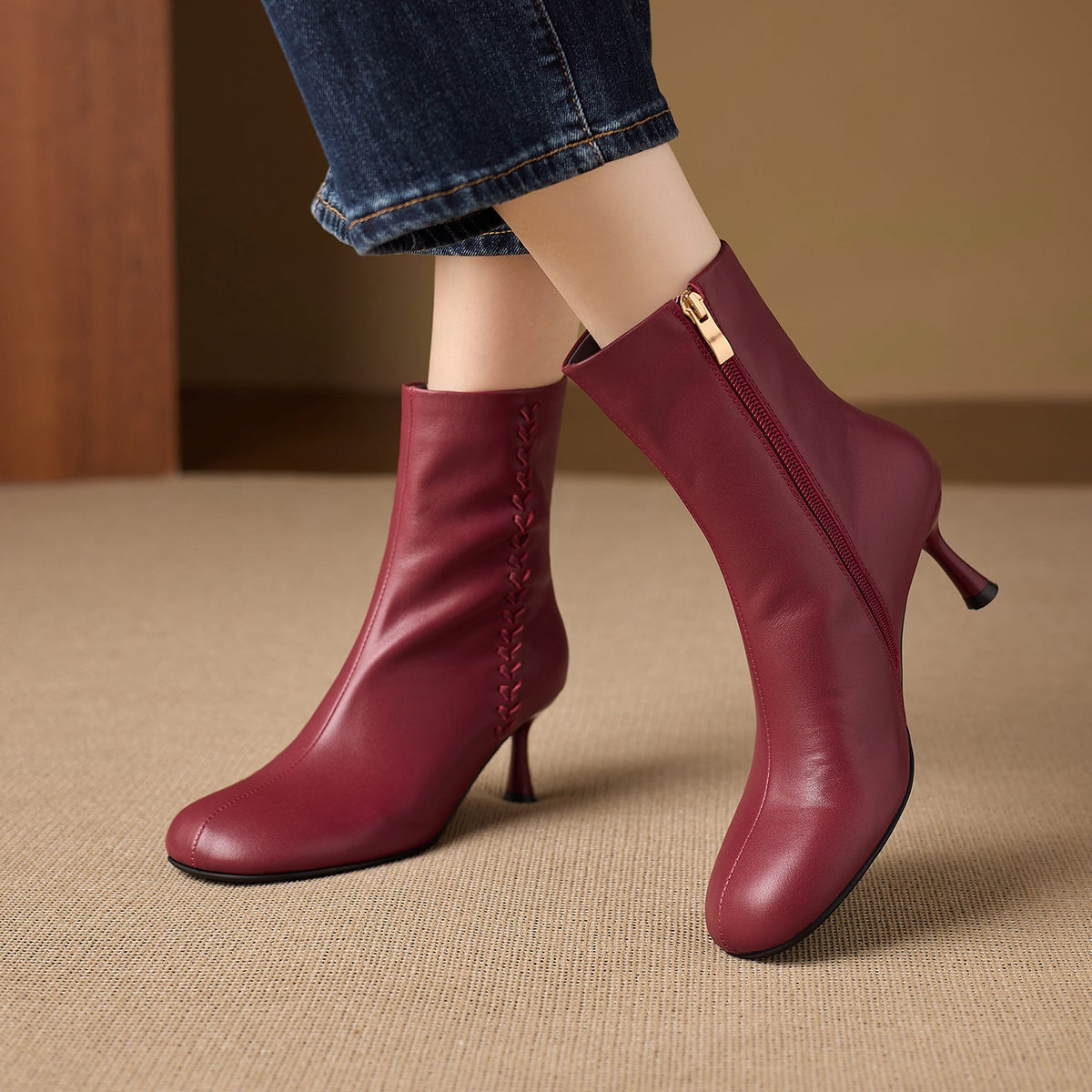 Aylan Genuine Leather Stiletto Ankle Boots