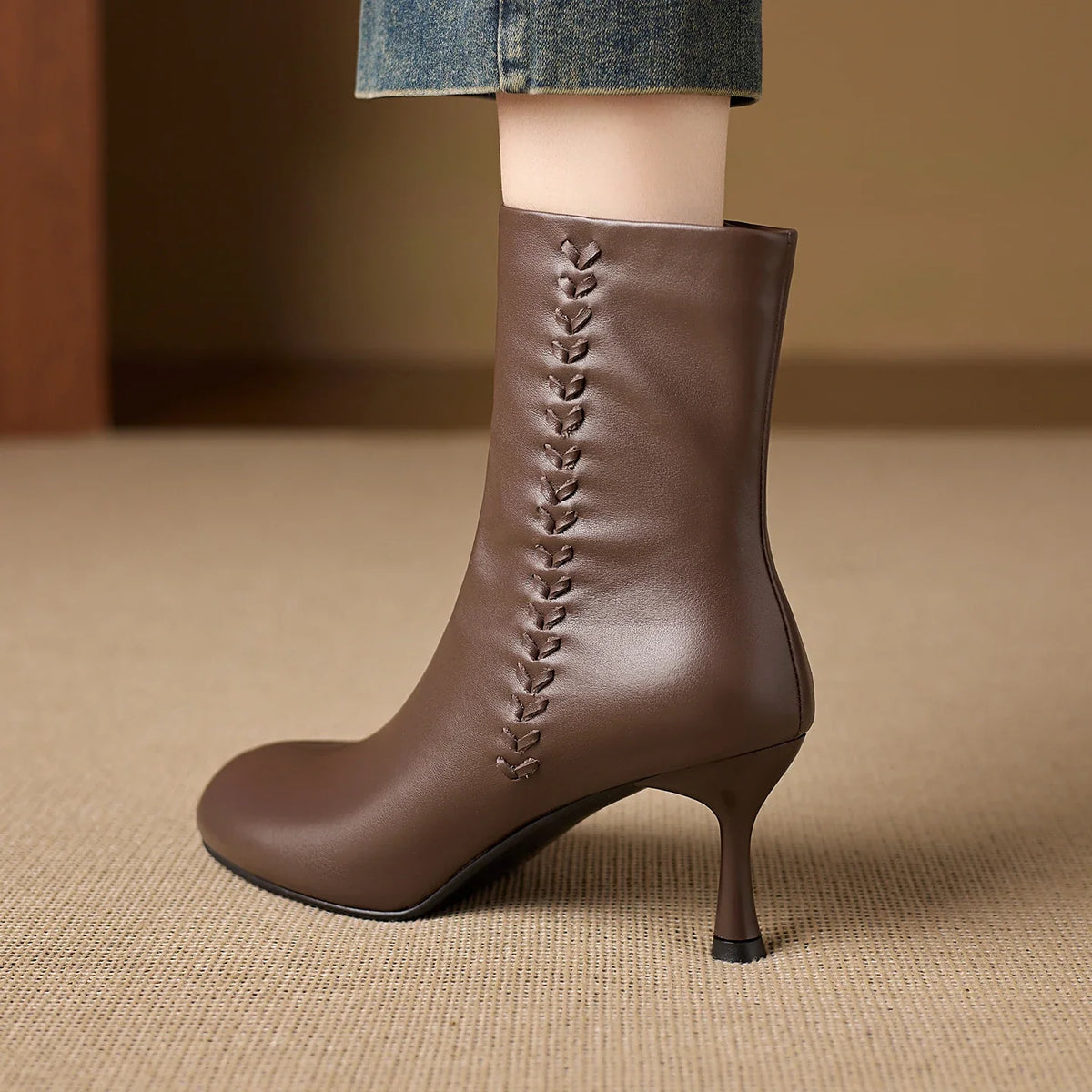 Aylan Genuine Leather Stiletto Ankle Boots