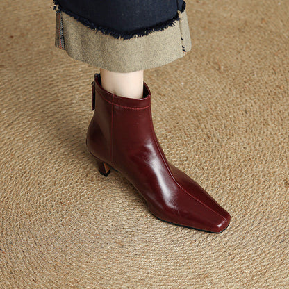 Nolia Genuine Leather Square-Toe Boots