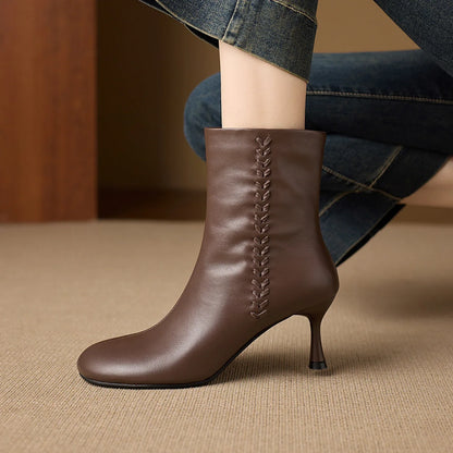 Aylan Genuine Leather Stiletto Ankle Boots