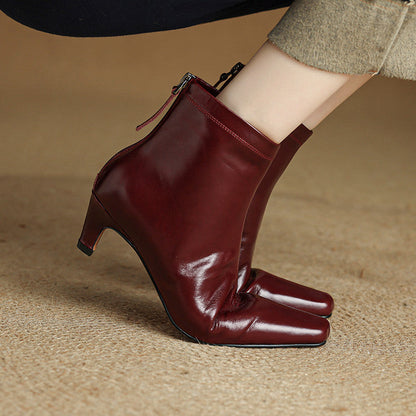 Nolia Genuine Leather Square-Toe Boots