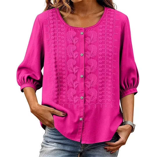 Lorrie - Blouse en coton et lin brodé