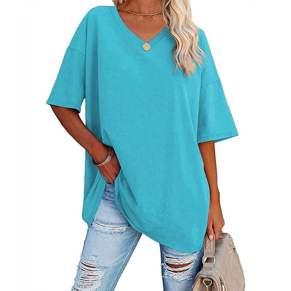 Women's relaxed V-neck tee in soft cotton blend