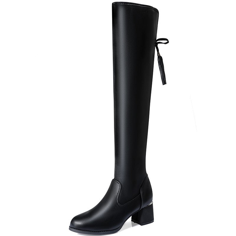Astrid over-the-knee bow stretch boots in black for women - view 10