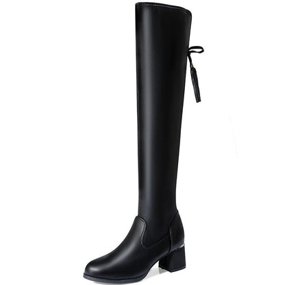 Astrid over-the-knee bow stretch boots in black for women - view 10